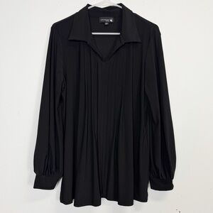 Antthony Blouse Womens Large Black Long Sleeve Stretch Collared